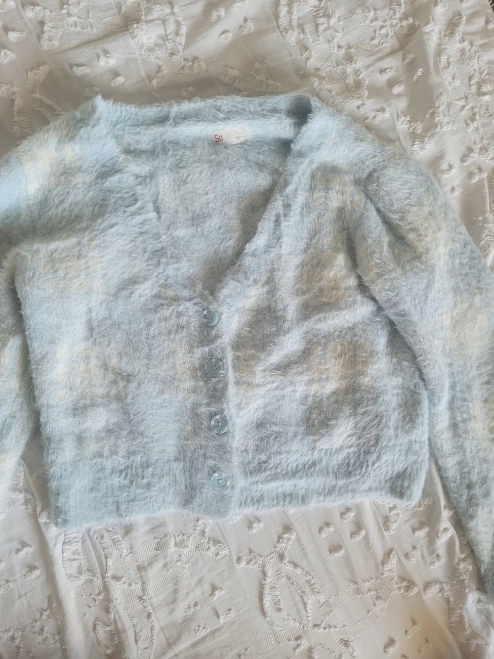 Light Blue Fuzzy Button-Front Women's Cardigan